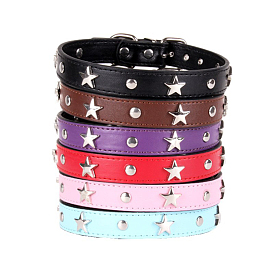 Adjustable Imitation Leather Pet Collars, Punk Style Alloy Star Stud Cat Dog Choker Necklace, with Iron Buckle