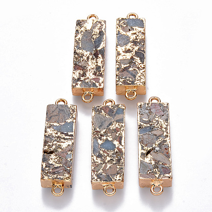 Synthetic Aqua Terra Jasper Links Connectors, with Golden Plated Brass Settings and Iron Loops, Rectangle