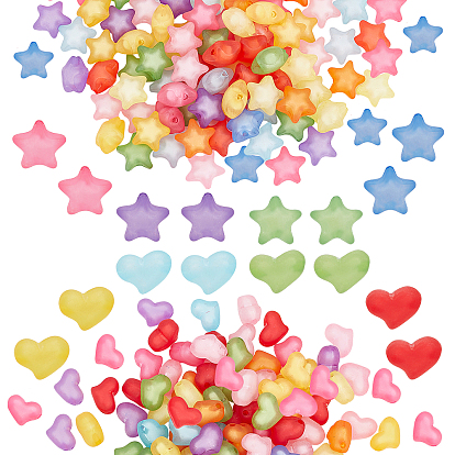 200Pcs 2 Style  Frosted and Transparent Acrylic Beads, Bead in Bead, Mixed Shape