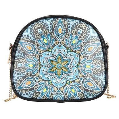 DIY Diamond Painting Stickers Kits For Bag Making, with Diamond Painting Stickers, Resin Rhinestones, Diamond Sticky Pen, Tray Plate and Glue Clay, PU Leather Bag, Bag Strap Chains, Mandala Pattern