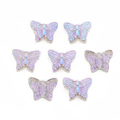 Electroplate Transparent Glass Beads, Half Plated, Butterfly