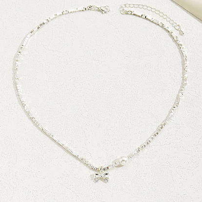 Iron Bowknot/Curve Pendant Necklace for Women, Silver Color Plated