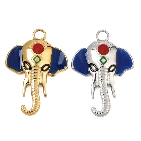 304 Stainless Steel Enamel Pendants, Elephant Charms