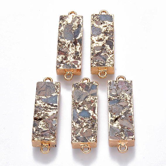 Synthetic Aqua Terra Jasper Links Connectors, with Golden Plated Brass Settings and Iron Loops, Rectangle