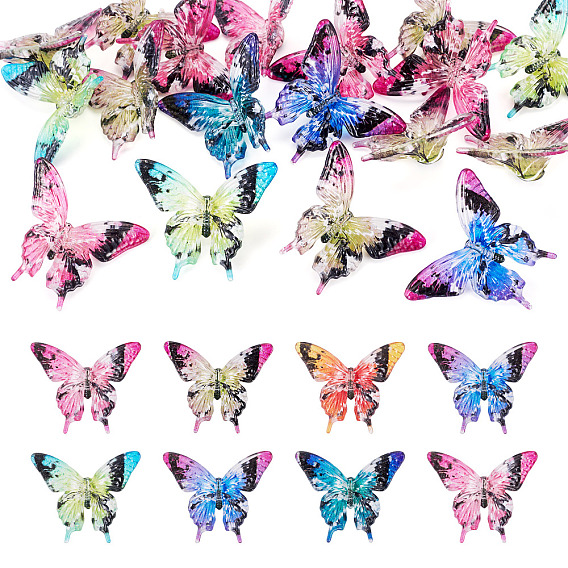 24Pcs Printed Transparent Acrylic Beads, Butterfly