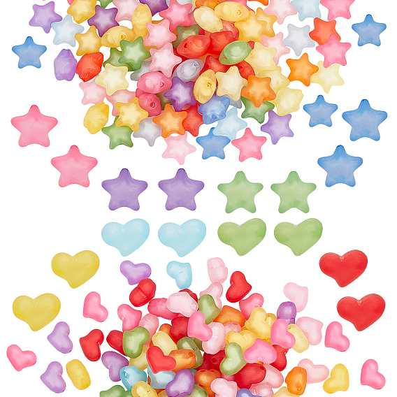 200Pcs 2 Style  Frosted and Transparent Acrylic Beads, Bead in Bead, Mixed Shape
