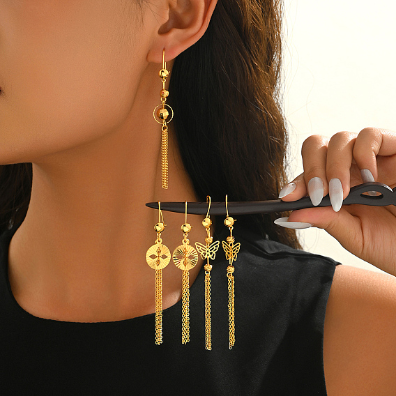 Серьги-кольца с кисточками из латуни, реальный 18 k позолоченный