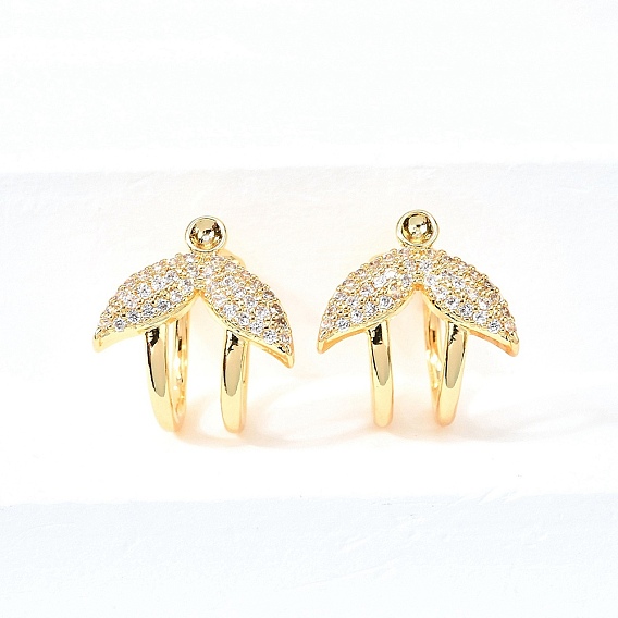 Фурнитура для ушей из латуни с микропаве из кубического циркония для женщин, без кадмия, без никеля и без свинца, рыбий хвост