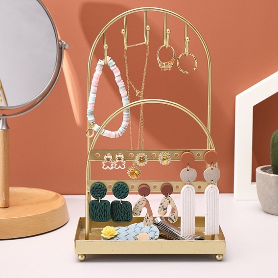 Двухарочная железная стойка для хранения сережек, держатель для ожерелий, подставки для хранения ювелирных изделий