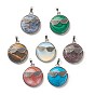 Gemstone Pendants, with Platinum Tone Brass Findings, Flat Round with Glasses