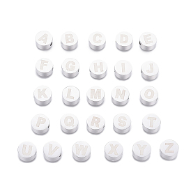 304 billes d'acier inoxydable, trou horizontal, plat rond avec alphabet blanc, couleur inox