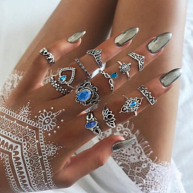 Jewelry Retro Diamond Carved Crown Star Gemstone 13-piece Combination Set Ring