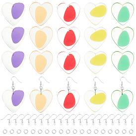 Kits de fabrication de boucles d'oreilles nbeads diy, 20 pcs 5 couleurs coeur perles de résine transparentes, avec anneaux et épingle en fer, Crochets d'oreille en laiton