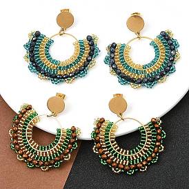 304 серьги-гвоздики из нержавеющей стали и бусин в стиле бохо для женщин, золотые