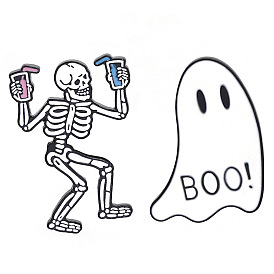 Adorable Cartoon Ghost Skeleton Fun Brooch Pin for Retro Halloween
