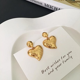 Vintage Handmade Matte Heart-shaped Earrings - French Art, Love Ear Drops.