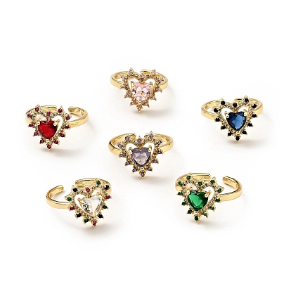 Открытое кольцо-манжета в форме сердца из кубического циркония, настоящие позолоченные украшения из латуни для женщин, без кадмия и без свинца