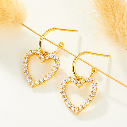 Heart Shape 925 Sterling Silver Rhinestone Stud Earrings, Dangle Earrings for Women