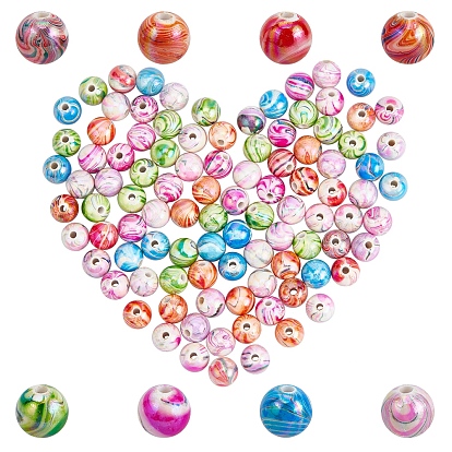 AB Color Wave Printed Acrylic Beads for DIY Stretch Bracelets Making Kits, with 1Roll Strong Stretchy Beading Elastic Thread