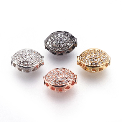 Brass Micro Pave Cubic Zirconia Beads, Oval, Clear