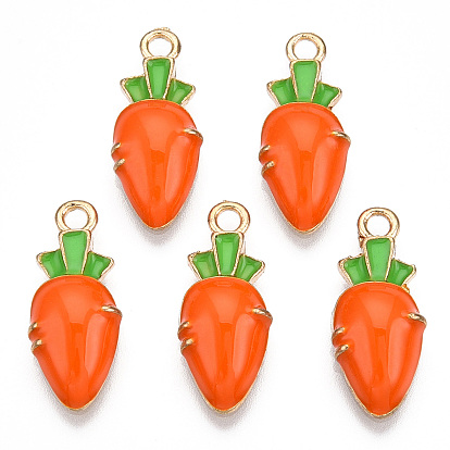 Light Gold Tone Alloy Enamel Pendants, Carrot Charms