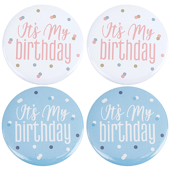 4Pcs 2 Colors It's My Birthday Tinplate Brooches, Iron Lapel Pins for Backpack Clothes