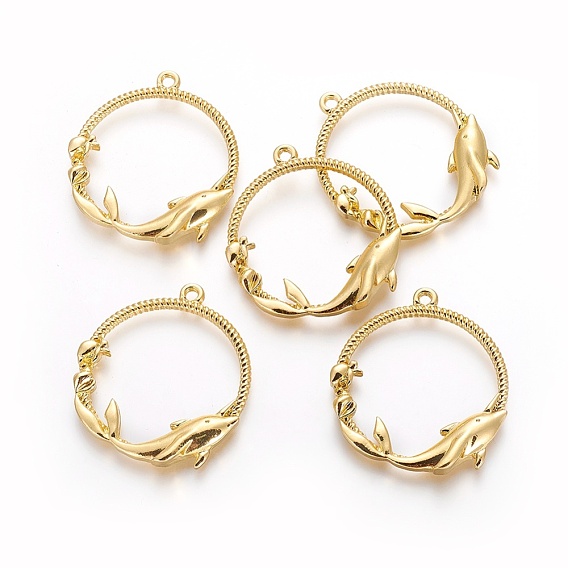 Alloy Open Back Bezel Pendants, For DIY UV Resin, Epoxy Resin, Pressed Flower Jewelry, Ocean Theme, Ring with Fish