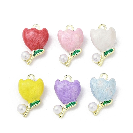 Подвески из эмали и сплава, с abs имитационными жемчужными бусинами , стойки покрытие, без кадмия, без никеля и без свинца, цветочный шарм, золотые