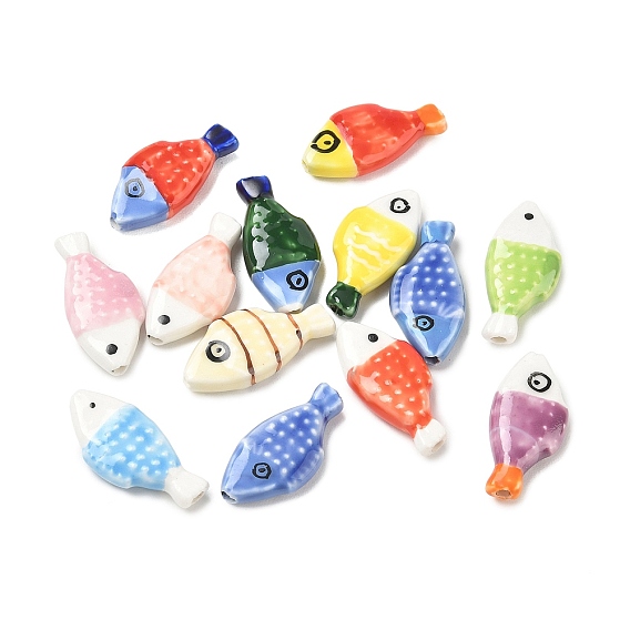 Handmade Porcelain Beads, Hand Painted, Fish