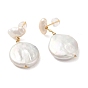 Sterling Silver Stud Earrings, with Natural Pearl, Jewely for Women, Flat Round