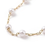 Round Plastic Imitation Pearl Beaded Bracelets, with Vacuum Plating 304 Stainless Steel Figaro Chains, White