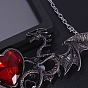 Halloween Themed Dragon with Heart Glass Pendant Necklace, Alloy Jewelry for Women