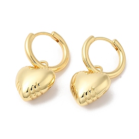 Rack Plating Brass Heart Dangle Hoop Earrings, Long-Lasting Plated, Cadmium Free & Lead Free