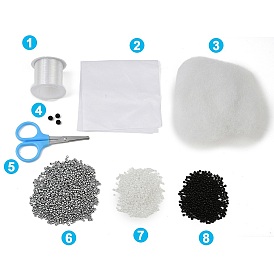3d kit de bordado de cuentas de animales de mapache para hacer tú mismo, con granos de la semilla acrílicos, Hilo de cristal elástico, tijeras, relleno de algodon, tejido