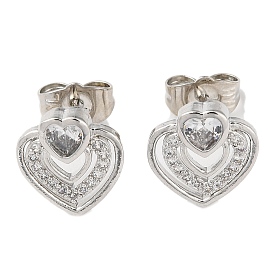 Brass Rhinestone Dangle Stud Earrings with Glass, Hollow Heart