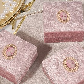 Velvet Jewelry Couple Rings/Necklace Gift Boxes, Rectangle with Cameo Women