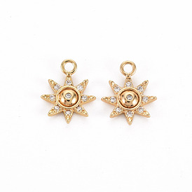 Brass Micro Pave Clear Cubic Zirconia Charms, Nickel Free, Sun