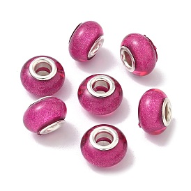 Бусины из смолы европейского стиля с большим отверстием , с серебряного цвета латуни двойные сердечники, рондель, 14x9 мм, отверстие : 5 мм