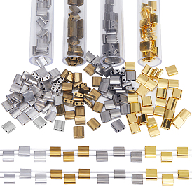 200шт 4 цвета металлик цвета стеклянные бусины, 2-луночное, квадратный