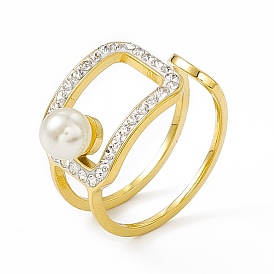 Ионное покрытие (ip) 304 манжетное кольцо из нержавеющей стали с кубическим цирконием для женщин, абс-пластик имитация жемчуга широкая полоса открытые кольца