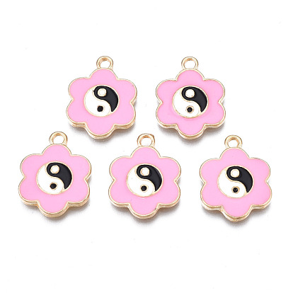 Pendentifs en émail , or et de lumière, sans cadmium et sans plomb, fleur avec yin yang