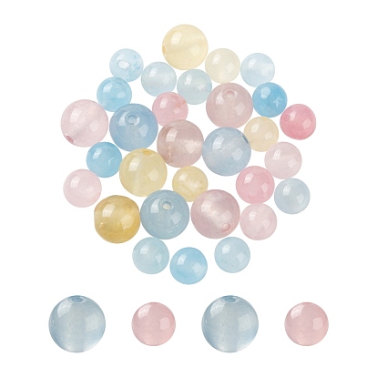 30Pcs 2 Style Natural White Jade Beads, Round, Dyed
