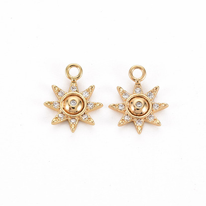 Brass Micro Pave Clear Cubic Zirconia Charms, Nickel Free, Sun
