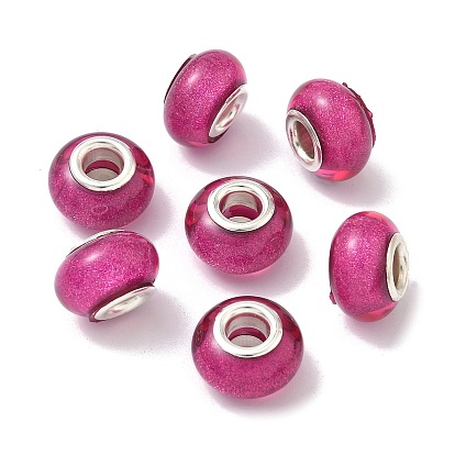 Бусины из смолы европейского стиля с большим отверстием , с серебряного цвета латуни двойные сердечники, рондель, 14x9 мм, отверстие : 5 мм