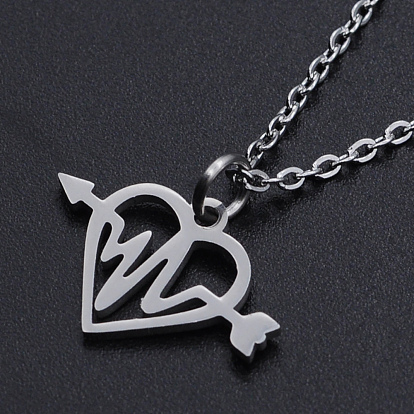 Valentine's Day Theme, 201 Stainless Steel Pendant Necklaces, with Cable Chains and Lobster Claw Clasps, An arrow through a heart