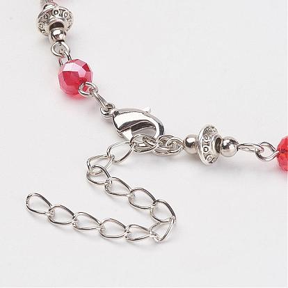 Iron Chain Anklets, with Iron Spacer Beads, Electroplate Glass Bead and Brass Lobster Claw Clasps