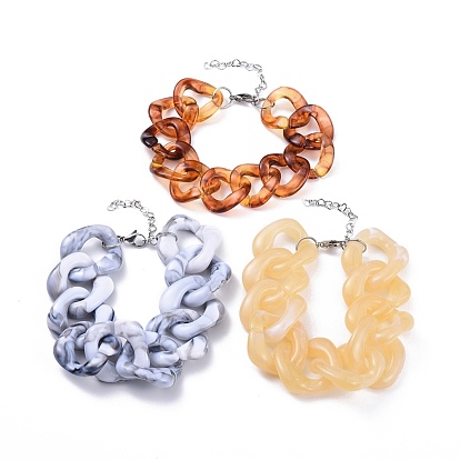 Imitación de piedras preciosas pulseras de acrílico, con 304 de acero inoxidable broches pinza de langosta