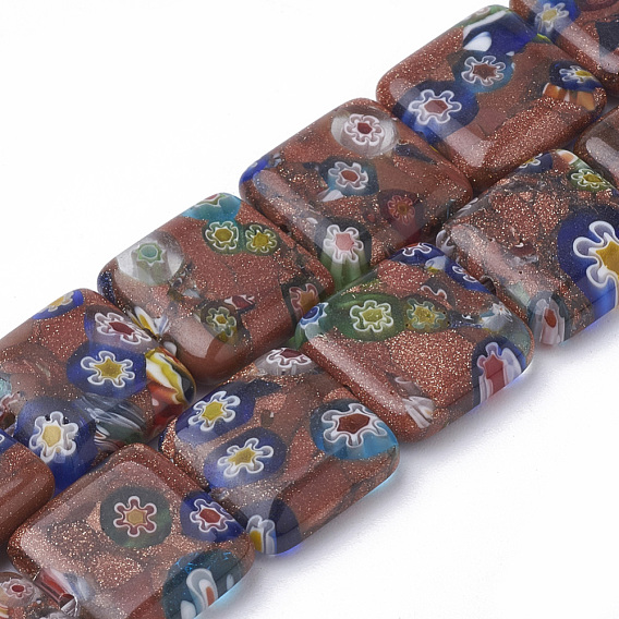 Handmade Gold Sand Lampwork Beads Strands, Square