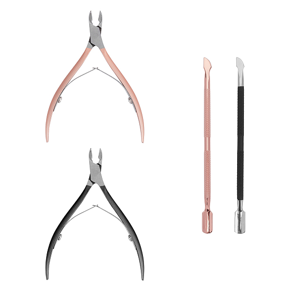 Manicure Nail Art Tool Sets, Including Double Head Stainless Steel Cuticle Pusher and Nail Cuticle Scissor