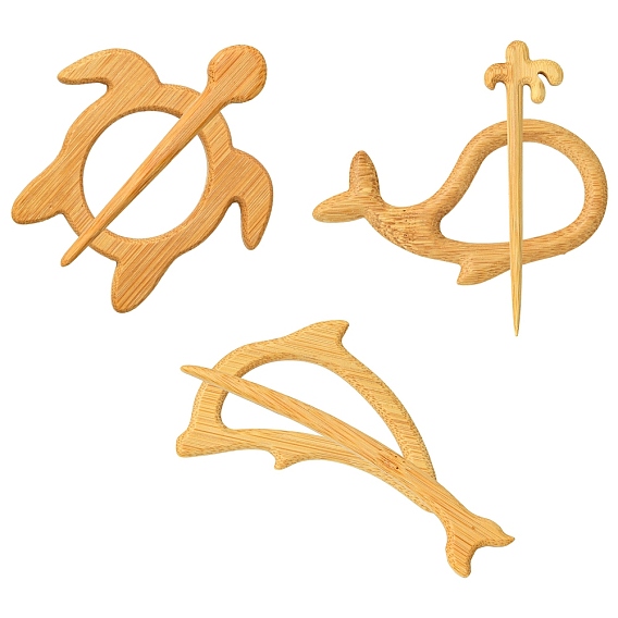3Pcs 3 Styles Wooden Brooches for Sweater